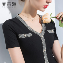 Summer new style small fragrant cotton elastic Latin Dance Top national standard modern friendship dance practice dress women's short sleeve