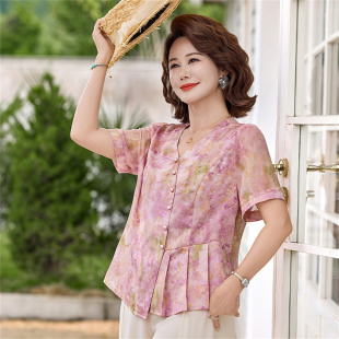 小个子妈妈夏装短袖T恤2026新款中老年女装夏季国风小衫洋气上衣