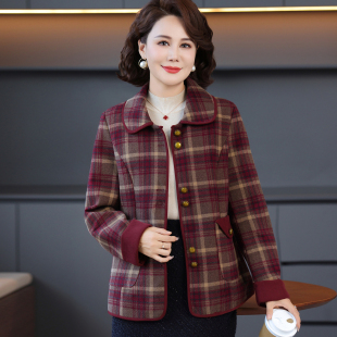 妈妈春秋装外套2025新款中老年女秋冬小香风短款毛呢时尚洋气妮子