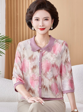 中老年人七分袖女妈妈春夏季小衫