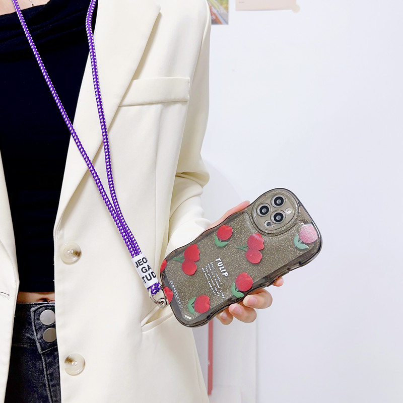 手机挂绳通用长款挂脖可斜跨个性潮牌男女款日韩风条纹绳带卡片