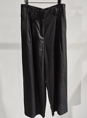 2026夏季新款女装黑色麻料高腰宽松休闲裤女长裤