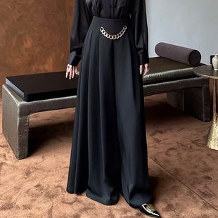 春秋季新款气质名媛风设计感高腰显瘦阔腿裤女休闲百搭西装裤