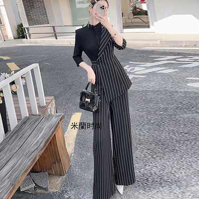 衬衫假两件套长裤连体裤