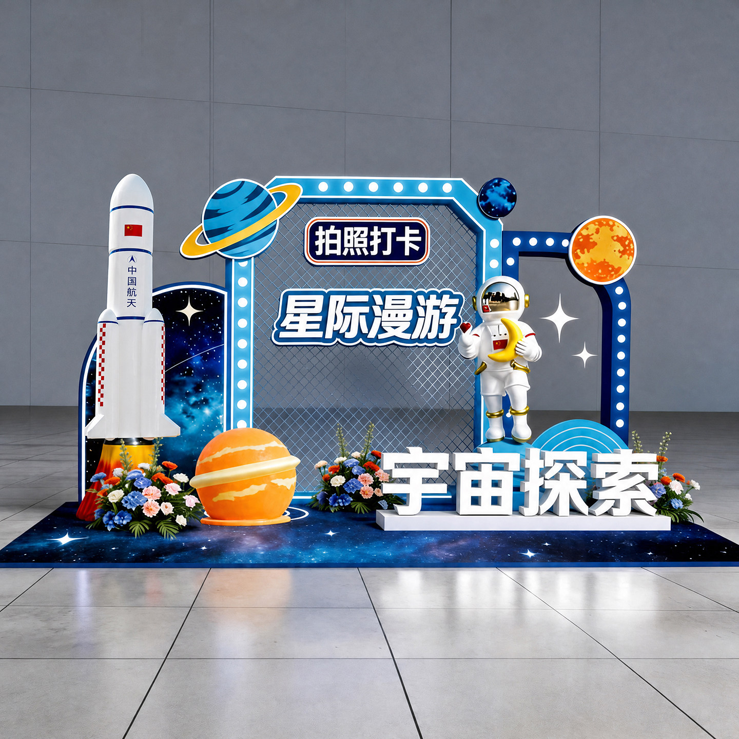 玻璃钢太空人雕塑宇航员大摆件户外网红航天科技馆打卡美陈装饰