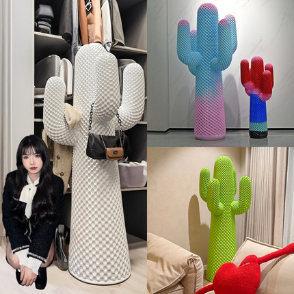 网红仙人掌衣架落地摆件衣帽架玻璃钢雕塑服装店橱窗客厅美陈装饰