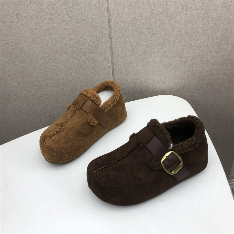 撤柜断码处理女鞋2025冬季新款时尚加绒圆头皮带扣舒适百搭勃肯鞋