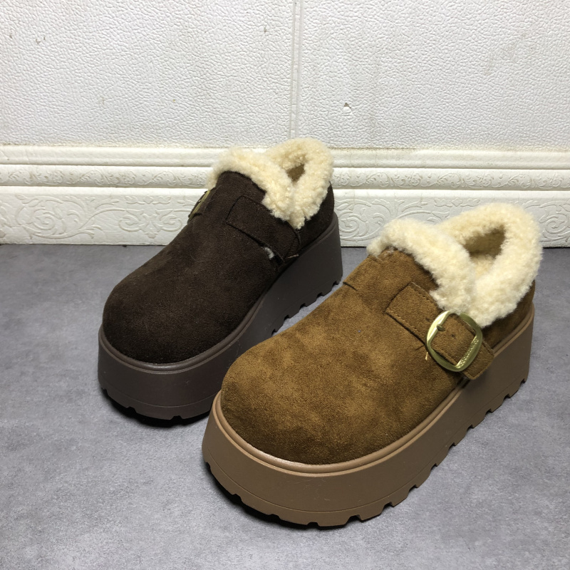 撤柜断码处理女鞋2025冬季款时尚厚底加绒保暖侧搭扣松糕底勃肯鞋