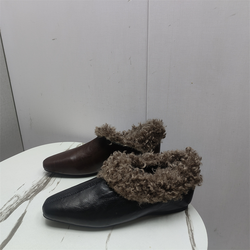 撤柜断码处理女鞋2025冬季新款时尚法式毛毛深口保暖一脚蹬女单鞋