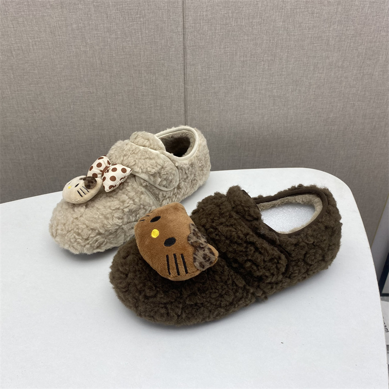 撤柜断码处理女鞋2025冬季新款时尚毛毛鞋女圆头蝴蝶结卡通勃肯鞋