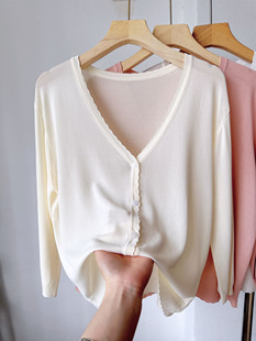 清仓特价 夏季薄款针织衫开衫七分袖V领外搭冰丝搭配吊带裙子外披