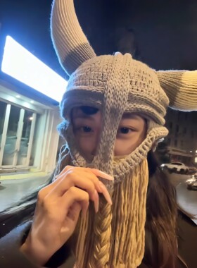 奥拉夫帽子头套大胡子牛角帽纯手