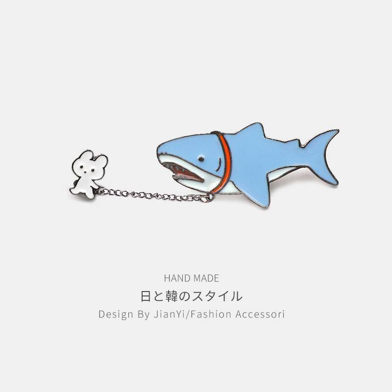 十月公社|卡通兔子鲨鱼链条胸针 可爱百搭包包扣针帽子别针徽章