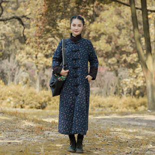 2025秋冬季新款民族风女装中式复古棉衣袄碎花中国风长款棉服女潮