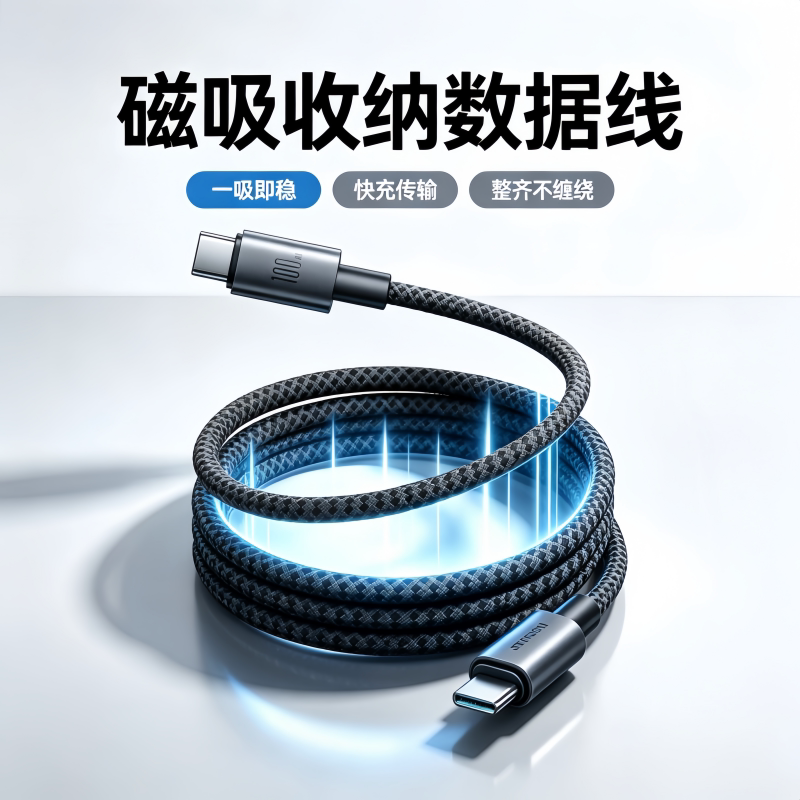 机乐堂磁吸数据线适用苹果17车载充电线iPhone16pro手机14收缩收纳双typec口100W快充typec转lightning贴贴线