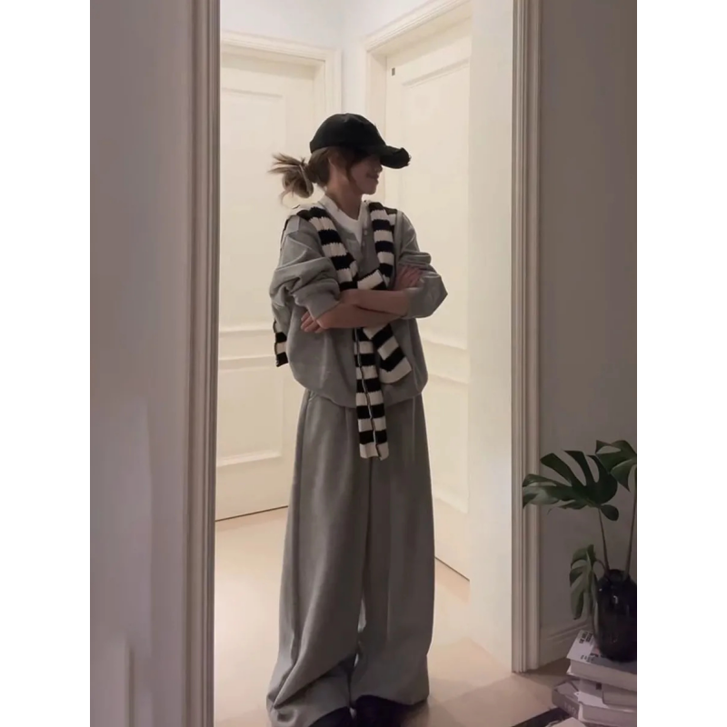 两件套灰色宽松卫衣女带披肩长袖女装秋冬简约休闲时尚两件套加绒,女装/女士精品,时尚套装,淘宝优惠券,粉丝福利购,淘宝优惠卷