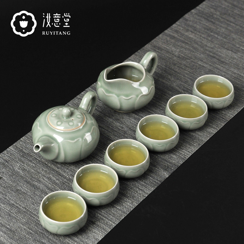 清仓汝窑功夫茶具套装整套陶瓷茶壶茶杯礼盒装青瓷开片中式办公室