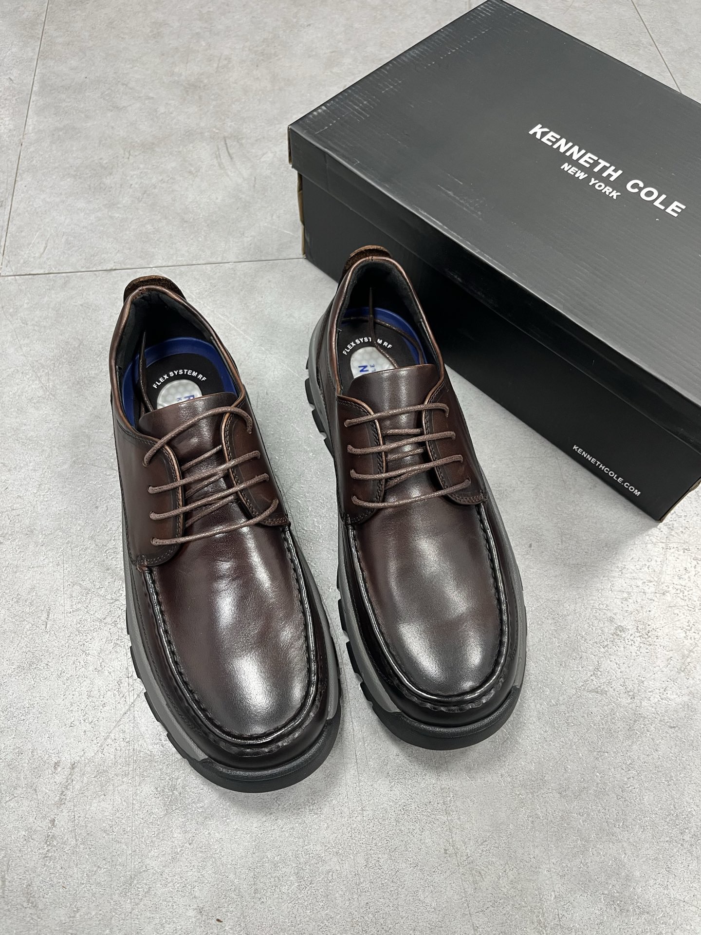 出口美国kc男鞋头层牛皮厚底防滑商务休闲皮鞋系带英伦风爸爸鞋