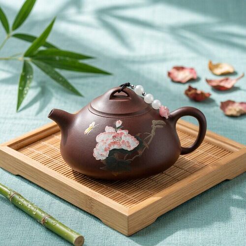 两笔泥绘海棠原矿紫泥小品乳瓢