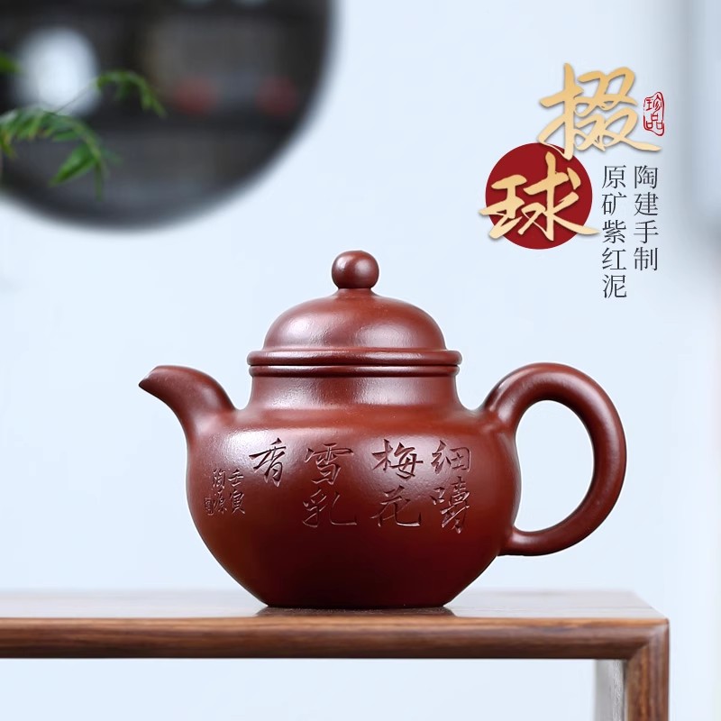 【两笔】宜兴名家陶建全手工家用紫砂壶原矿紫朱泥掇球200cc