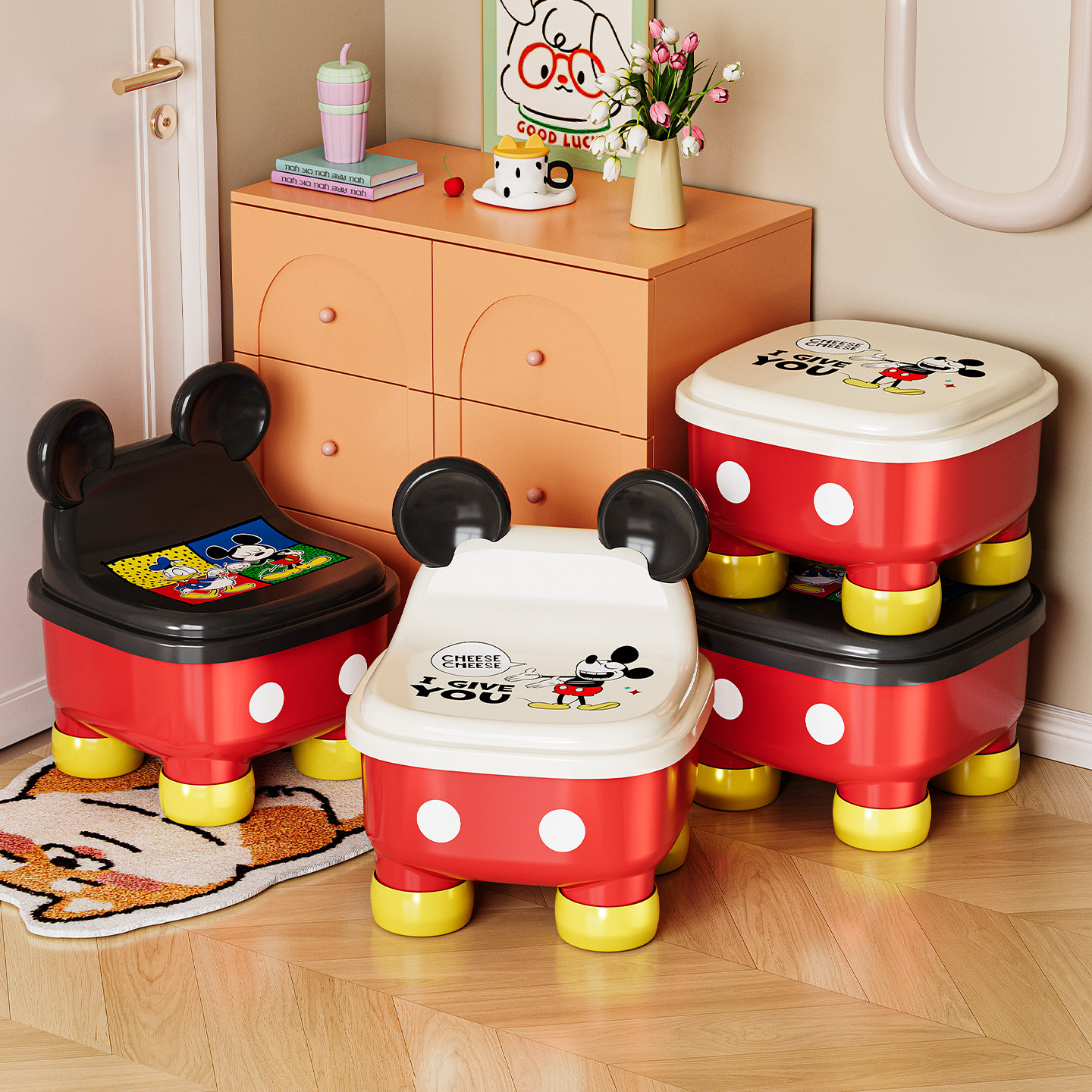 米奇玩具收纳凳子儿童可坐储物卡通小矮凳客厅换鞋凳加厚收纳椅子,收纳整理,收纳凳,淘宝优惠券,粉丝福利购,淘宝优惠卷