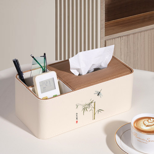 轻奢木纹奶油风纸巾收纳盒
