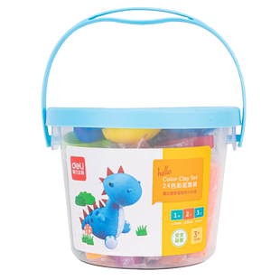 得力橡皮泥24色安全无毒儿童食品级无味幼儿园专用彩泥12色小学生diy手工桶装玩具套装女孩超轻粘土模具黏土