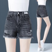 a字阔腿热裤 破洞牛仔短裤 高腰宽松显瘦薄款 新款 夏天 女2025年夏季