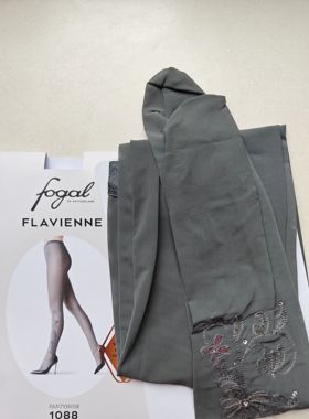 绝版限量瑞士Fogal 奢华 灰色网纱背缝线 刺绣烫钻薄款连裤袜1088