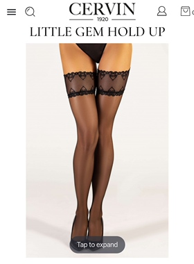 法国Cervin Little Gem 刺绣爱心防滑纯尼龙无弹力长筒袜