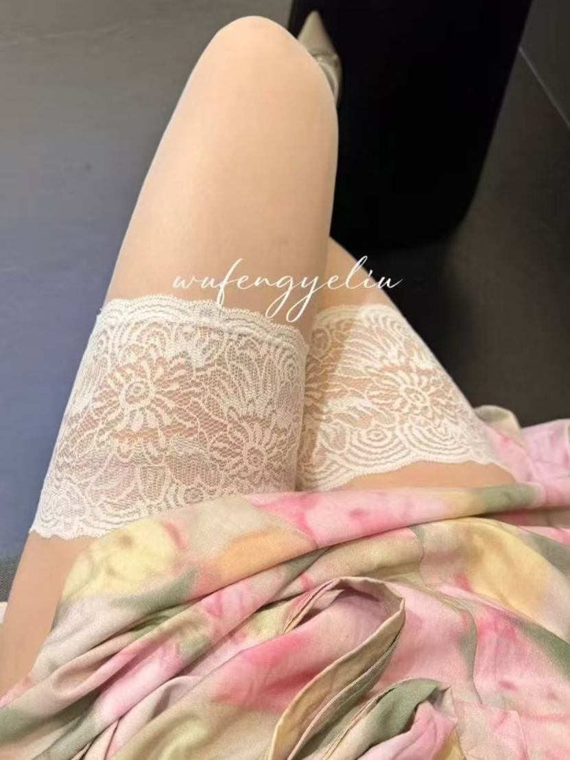 停产限量西班牙 CdR TIFFANY 17D白色宽蕾丝脚尖纯尼龙防滑长筒袜