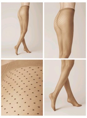 25春夏限量款德国kunert 15D肤色菱形格黑色波点丝感连裤袜500025