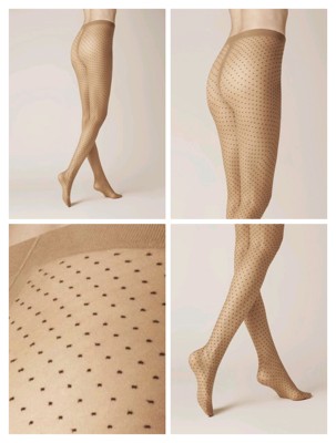 25春夏限量款德国kunert 15D肤色菱形格黑色波点丝感连裤袜500025