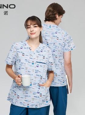 安诺新品印花洗手服护士医生工作服牙科儿科诊所制服舒适男女衣服