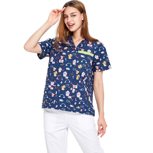 安诺印花洗手服恐龙海棠兔舒适透气工作服手术服男女牙科儿科诊所