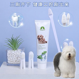 狗狗清洁用品指套可食用 适用古牧英国古代牧羊犬宠物牙刷牙膏套装