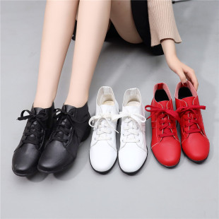 冬季加绒广场舞鞋女软底真皮舞蹈鞋水兵舞跳舞鞋中跟舞蹈鞋女软底