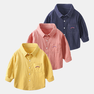 中小童男宝宝衬衣韩版 长袖 休闲上衣 儿童格子衬衫 20252025春秋新款