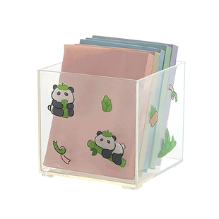 便签收纳盒正方形便利贴小号分格办公室夹子整理盒储物盒熊猫贴纸