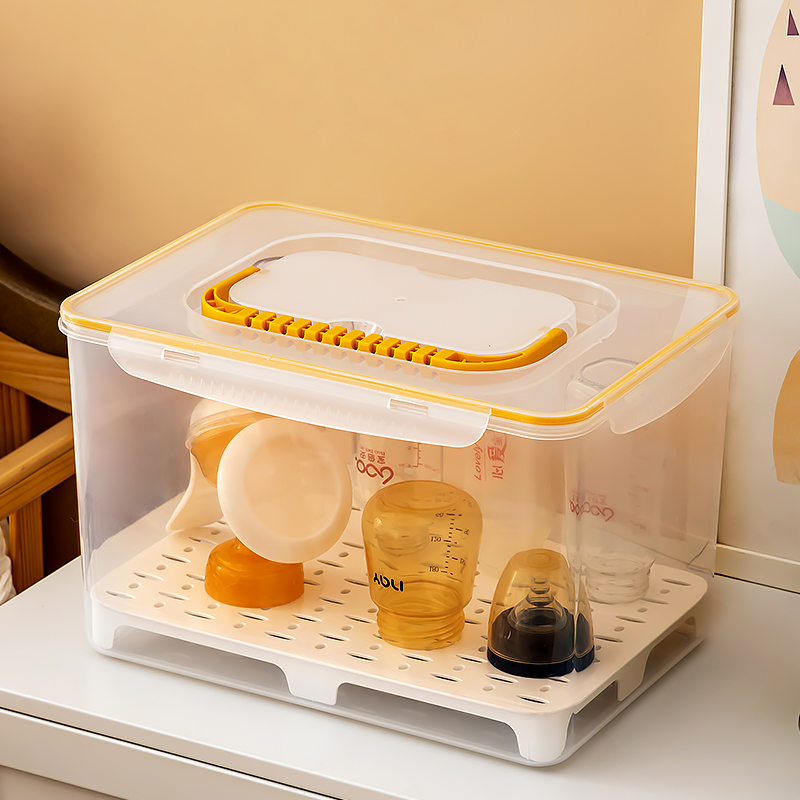 宝宝奶瓶收纳盒带盖防尘储存盒吸奶器沥水盒收纳箱辅食餐具晾干架