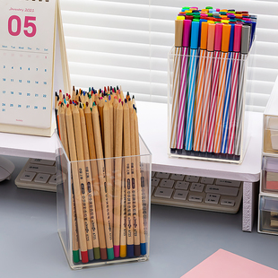 铅笔盒收纳桶马克笔收纳盒简约透明笔筒学生桌面彩色笔书桌文具盒