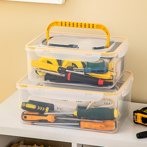 工具箱收纳箱家用手提透明长方形塑料小工具五金工具盒整理箱大号