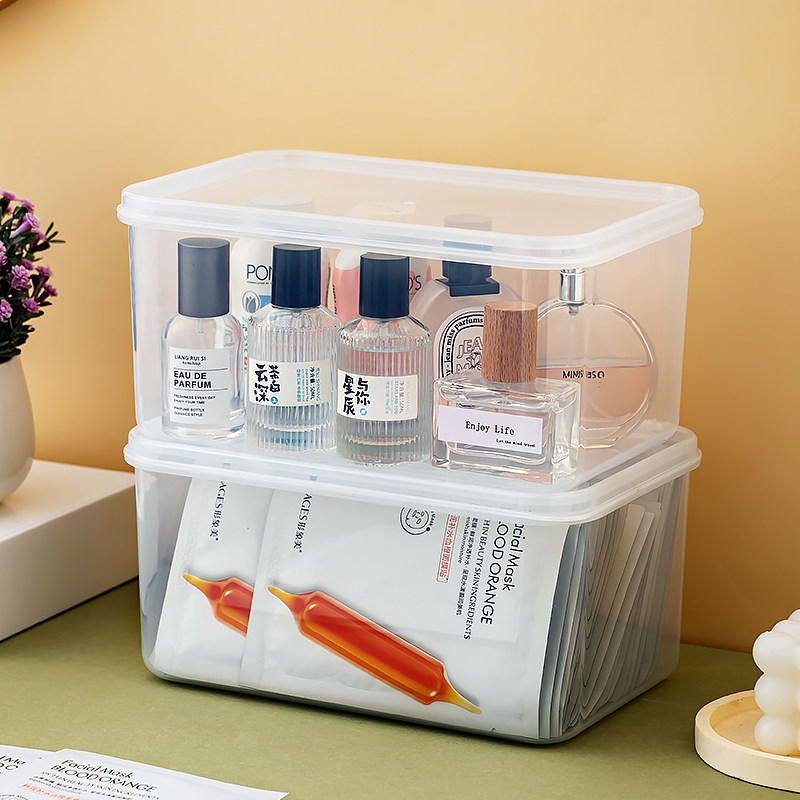 面膜收纳盒桌面化妆品透明整理箱梳妆台护肤品口红香水防尘置物架