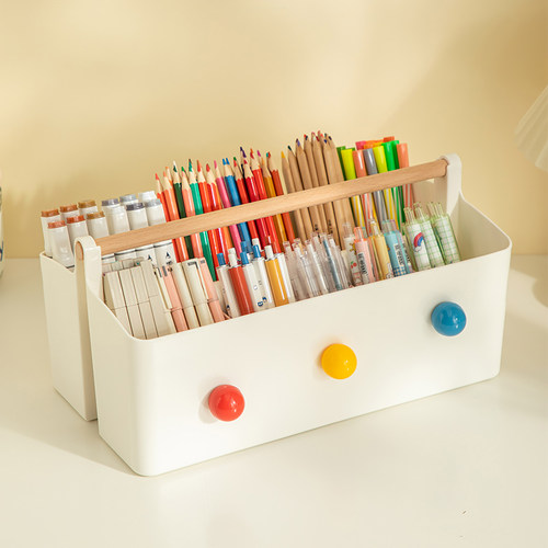 手提马克笔收纳盒大容量儿童学生画笔彩笔铅笔文具盒大号分隔笔筒
