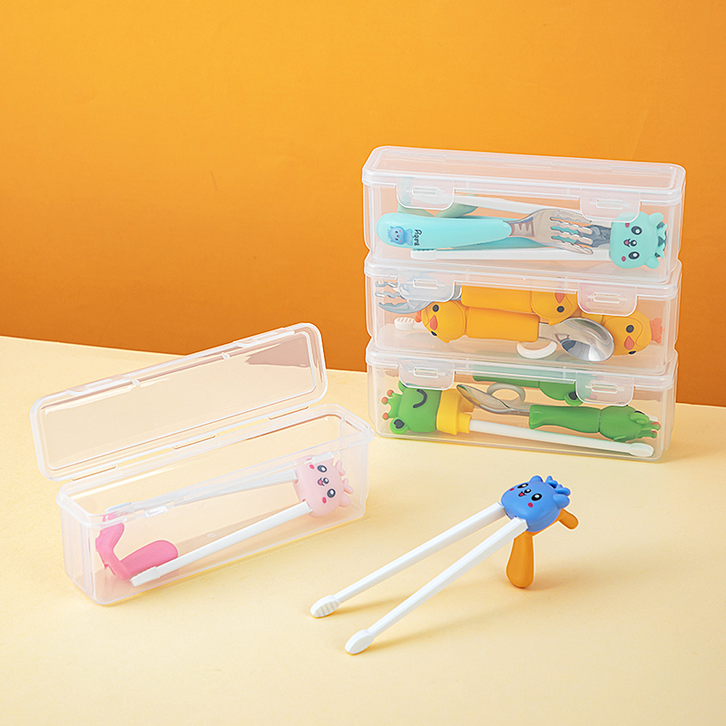 宝宝便携外出餐具盒婴儿童奶嘴小玩具辅食短柄筷子叉勺收纳盒透明