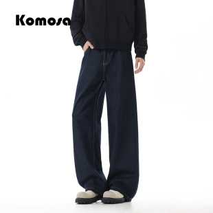 Komosa新款美式复古原色牛仔裤男款高街春季潮宽松休闲直筒长裤子