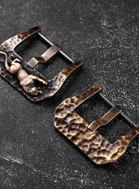 锤纹CUSN8青铜扣22 24 26MM陨石豹子造型纯铜表带扣真皮表带扣