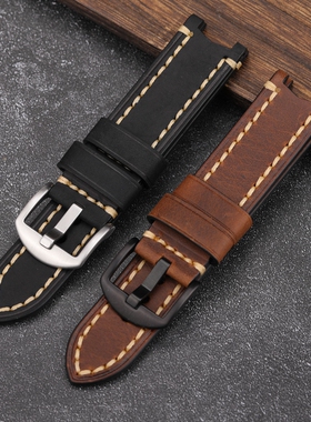手工真皮表带 适配卡西欧EF-524 22MM头层牛表带 复古棕黑 柔软男