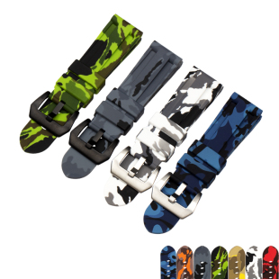 适配 111 胖大海迷彩橡胶表带20 22 24 26MM 红蓝绿橙男防水防尘