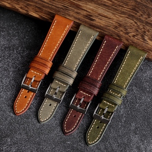 手工RAY意大利真皮表带19 22MM适配力洛克浪琴古董劳头层牛皮